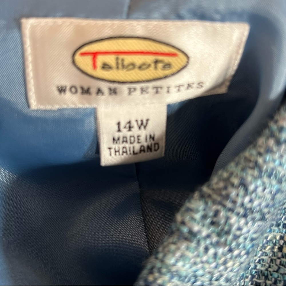 Talbots Blazer Jacket Lightweight Blue/White Tweed Linen Cotton Blend 14WP 👍 - Picture 5 of 7